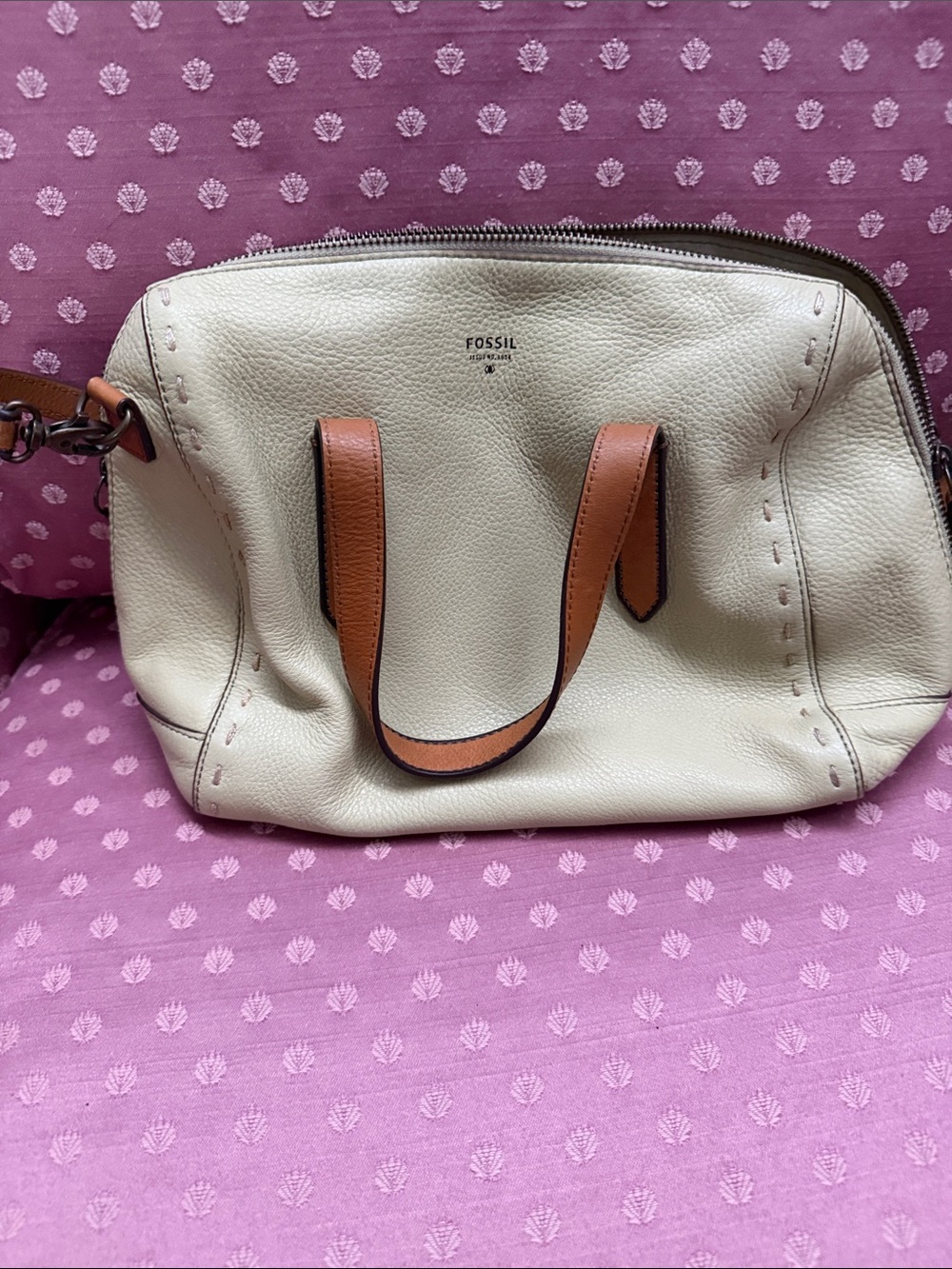 Fossil green  Leather Satchel with Tan Handles